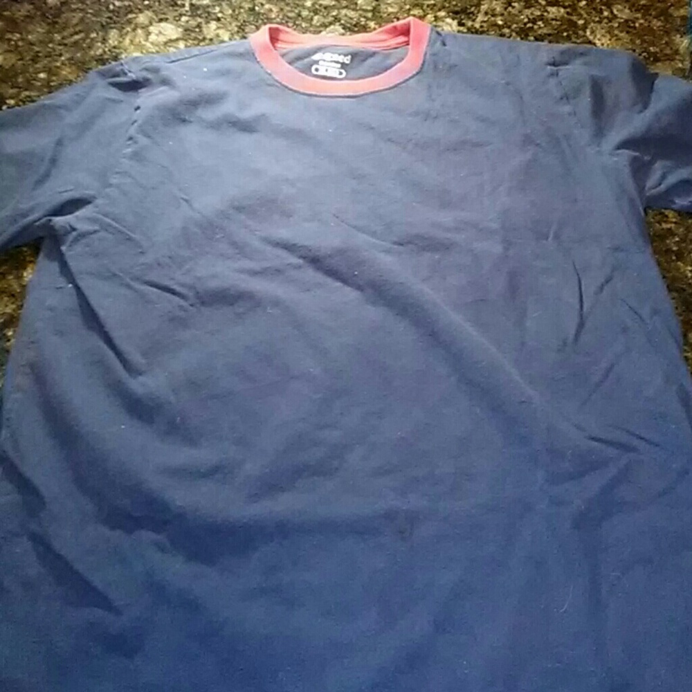 Blue tshirt red trim neck